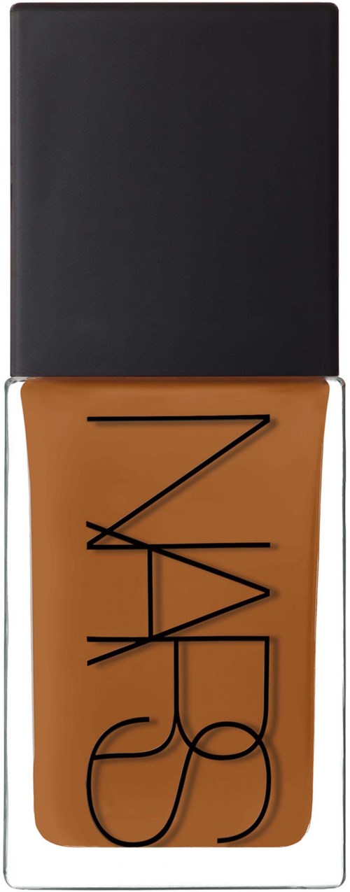 A bottle of brown liquid foundation with a black cap, and the brand name "NARS" written vertically.