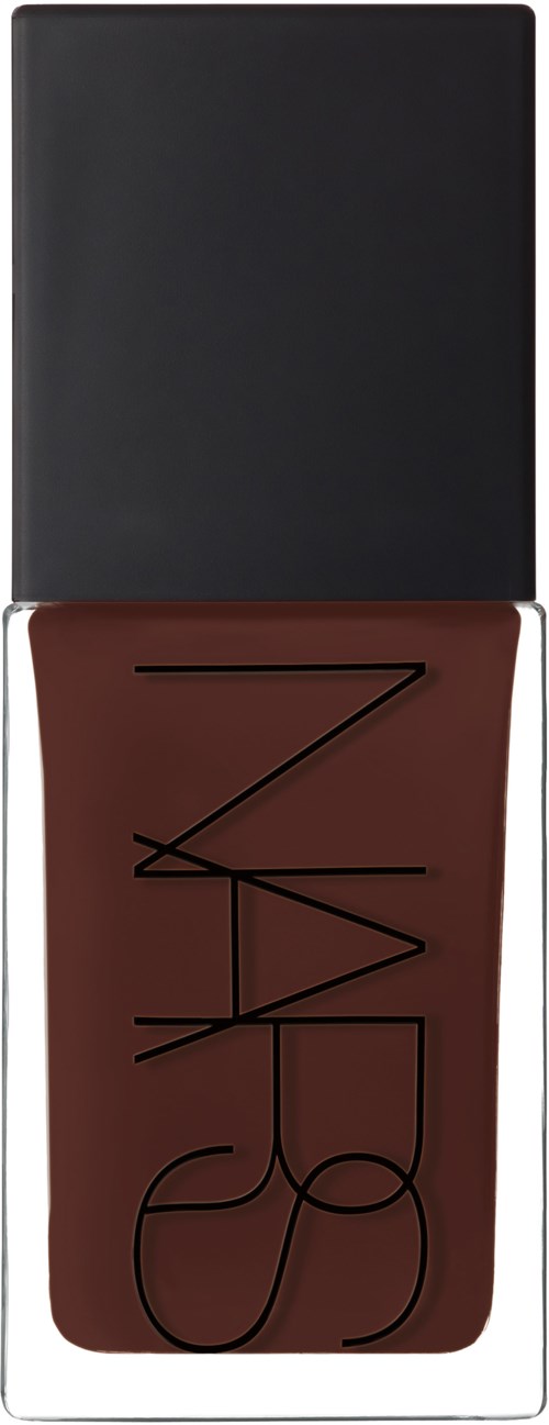 NARS liquid lipstick in a brown shade with black cap. Bold brand name on bottle.
