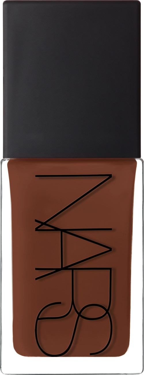 Brown liquid foundation bottle with black cap and minimalist black logo on front.
