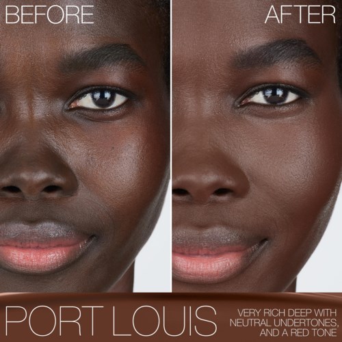 Side-by-side showing skin improvement, with smoother texture and even tone after skincare or makeup use.