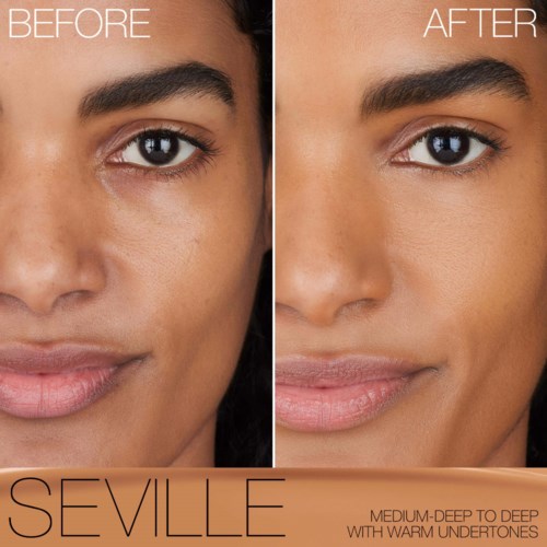 Before and after images showing facial skin improvement with a product called SEVIL. The skin looks smoother and clearer.