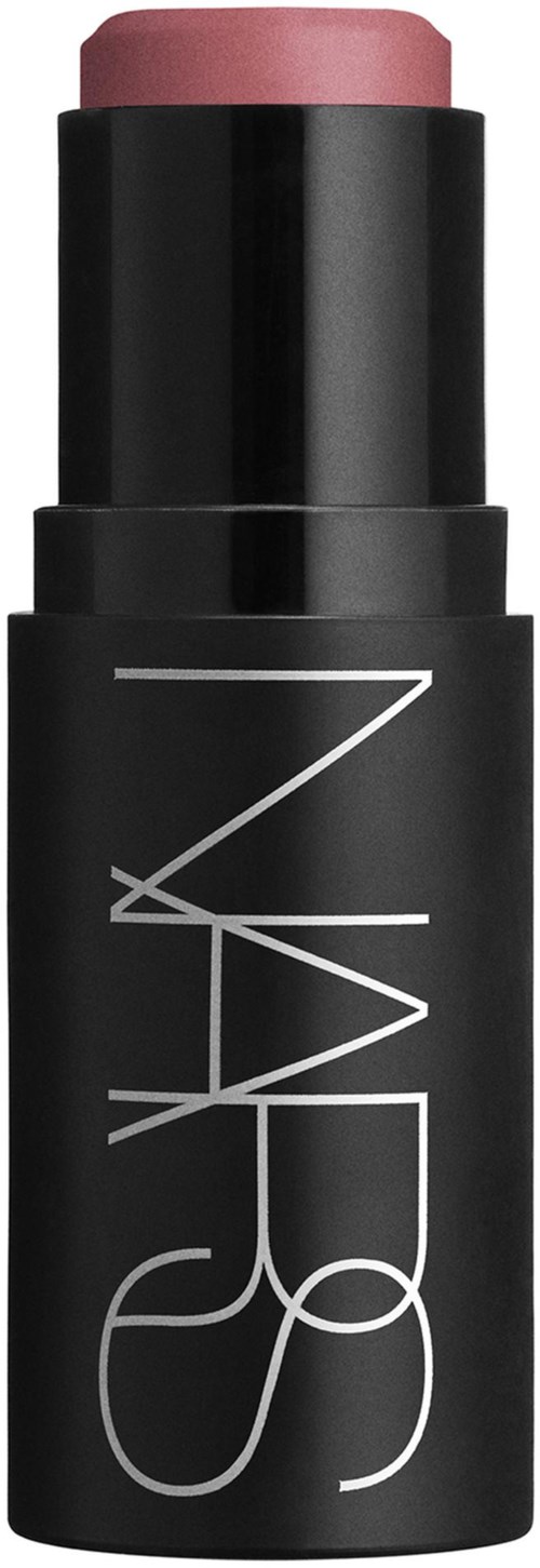 A black lipstick tube with pink lipstick, and the NARS logo is on the tube.