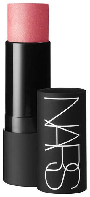 En NARS läppstift med rosa balm inuti och svart skal med vit NARS-logga.