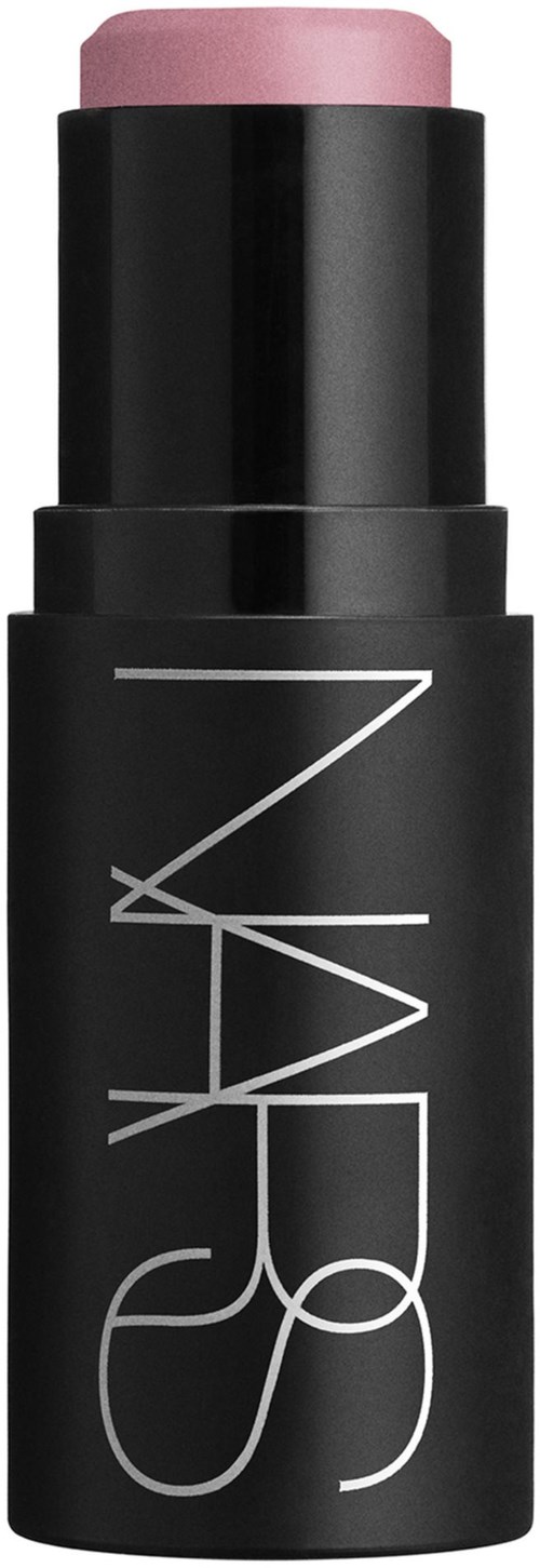 A black lipstick tube with a pink lipstick showing at the top. The brand name 'NARS' is written on the tube.