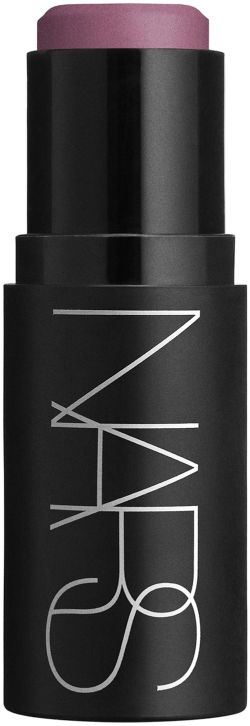 Black lipstick tube with a pink top and white NARS logo on the case.