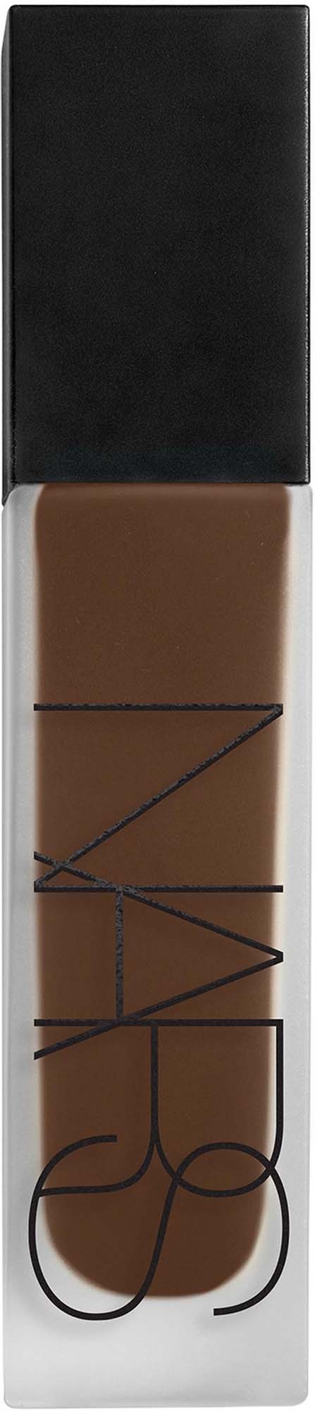 A NARS makeup bottle with black cap and brown liquid inside. The name NARS is written on it.
