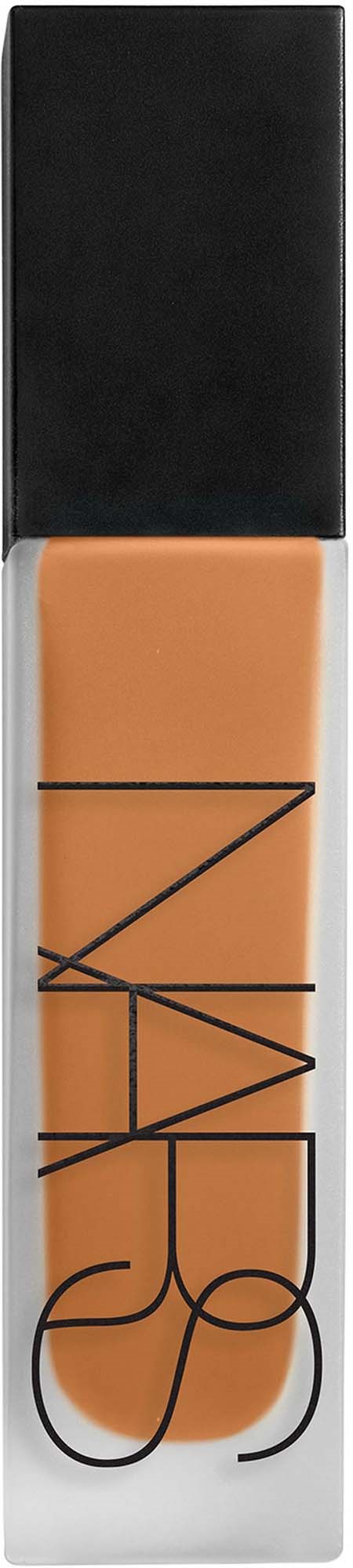 A bottle of NARS liquid foundation in a rectangular glass container with black cap.