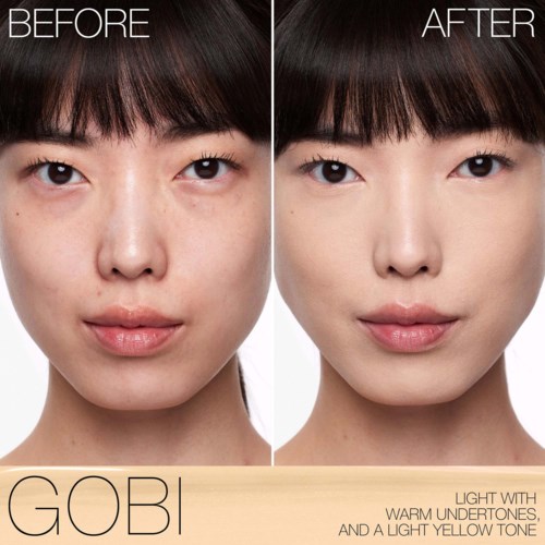 A before and after comparison of a woman showing clearer, brighter skin and improved facial appearance.