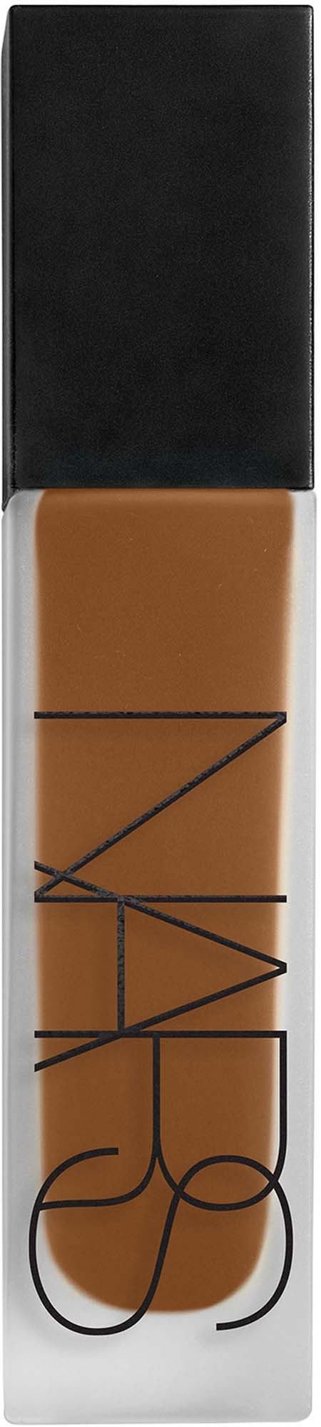 A NARS liquid foundation bottle with a black cap and tan color. The brand name is written on the bottle.
