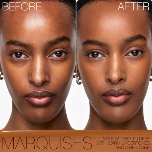 Comparison of a woman's face before and after skincare, showing clearer, smoother skin and more even tone.