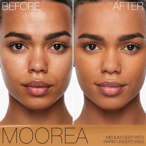 Before and after photos of a woman showing skin improvement and a brighter, smoother face.
