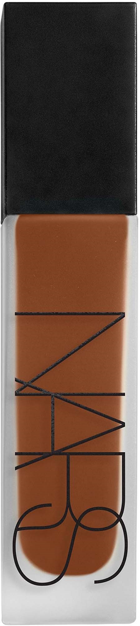 A NARS liquid lipstick with a black cap and transparent tube showing brownish color.