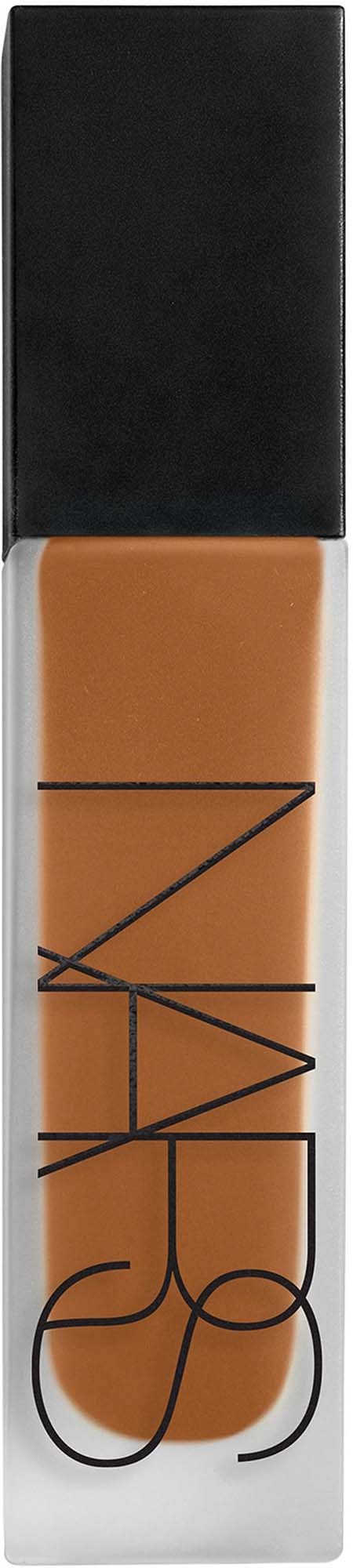 A NARS liquid foundation in a clear tube with a black cap, showing the beige-colored makeup inside.