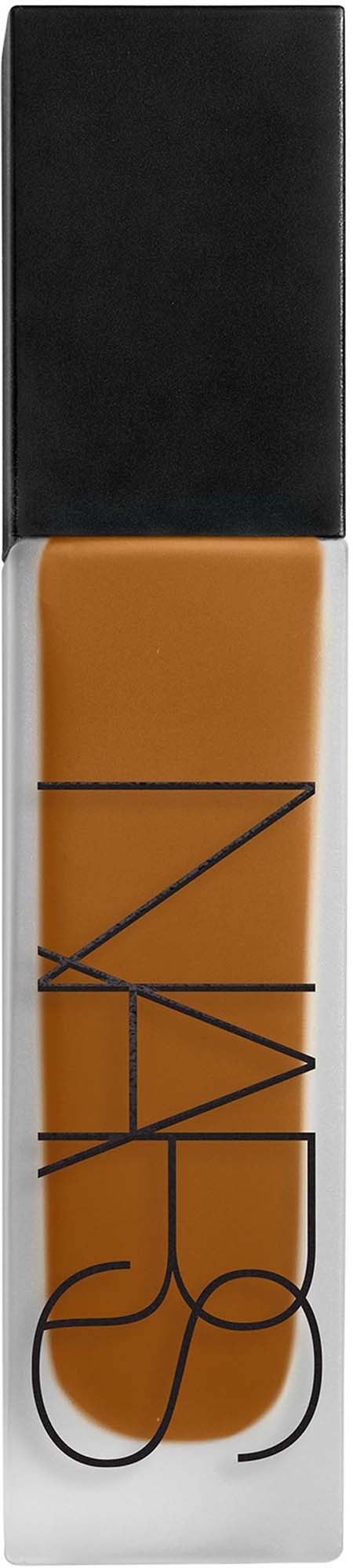 A NARS liquid lipstick with a black cap and orange-brown color showing through the clear tube.