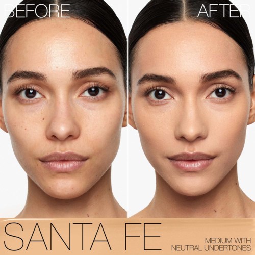 A woman shows clear skin improvement, with fewer spots and a more even skin tone after using a skincare product.