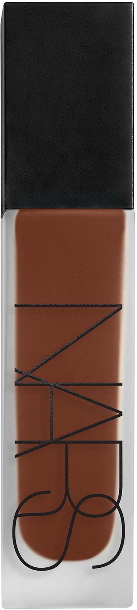 A NARS lipstick with a black cap and the brand name on the side, showing a brownish shade.