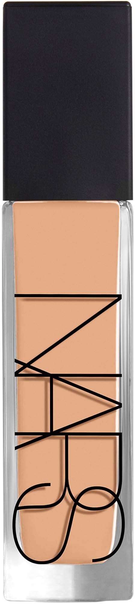 NARS liquid foundation in a clear bottle with black cap and logo on the front.