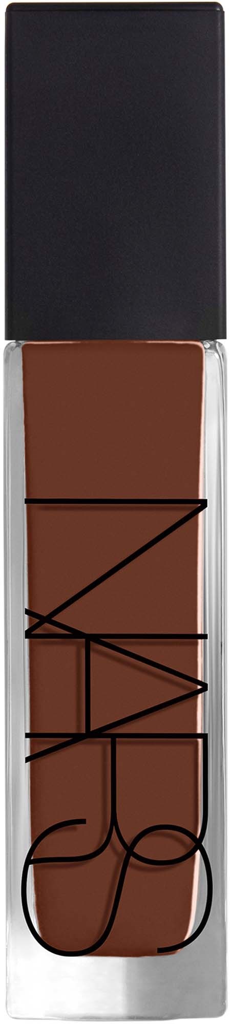 NARS liquid lipstick in a clear tube with a black cap, displaying a warm brown shade.