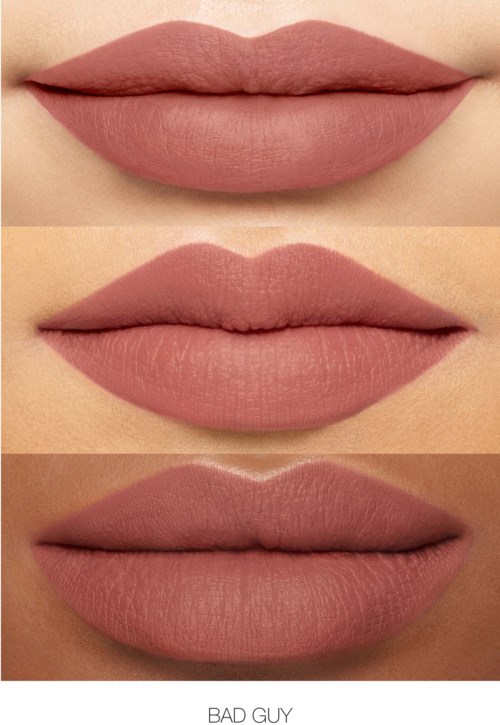 Three different lip styles in shades of pink, with smooth or textured finishes, shown on a person's lips.