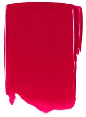 A bright red, glossy paint swatch with uneven edges and brush strokes.