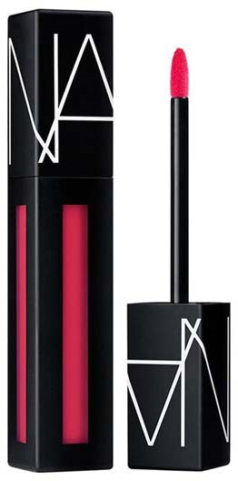 A lipstick in black packaging with pink lipstick and a pink applicator. The case has a brand logo on it.