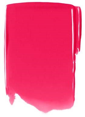 A red lipstick smear with uneven edges and some spread at the bottom, showing glossy texture.