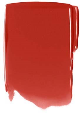 A red lipstick smudge with a shiny, smooth surface and slightly uneven edges.