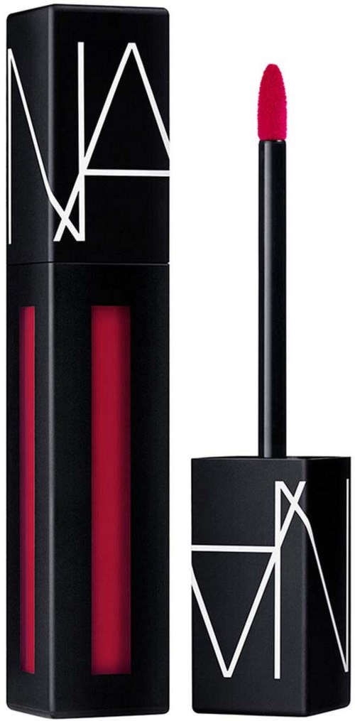 En NARS flytande läppstift med svartvitt förpackning och rosa applikator.