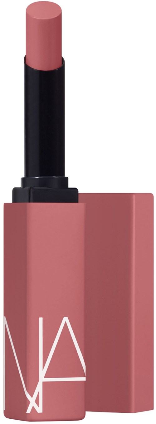 A pink lipstick with the cap removed, showing the stick. The lipstick has a black tube and a pink base.
