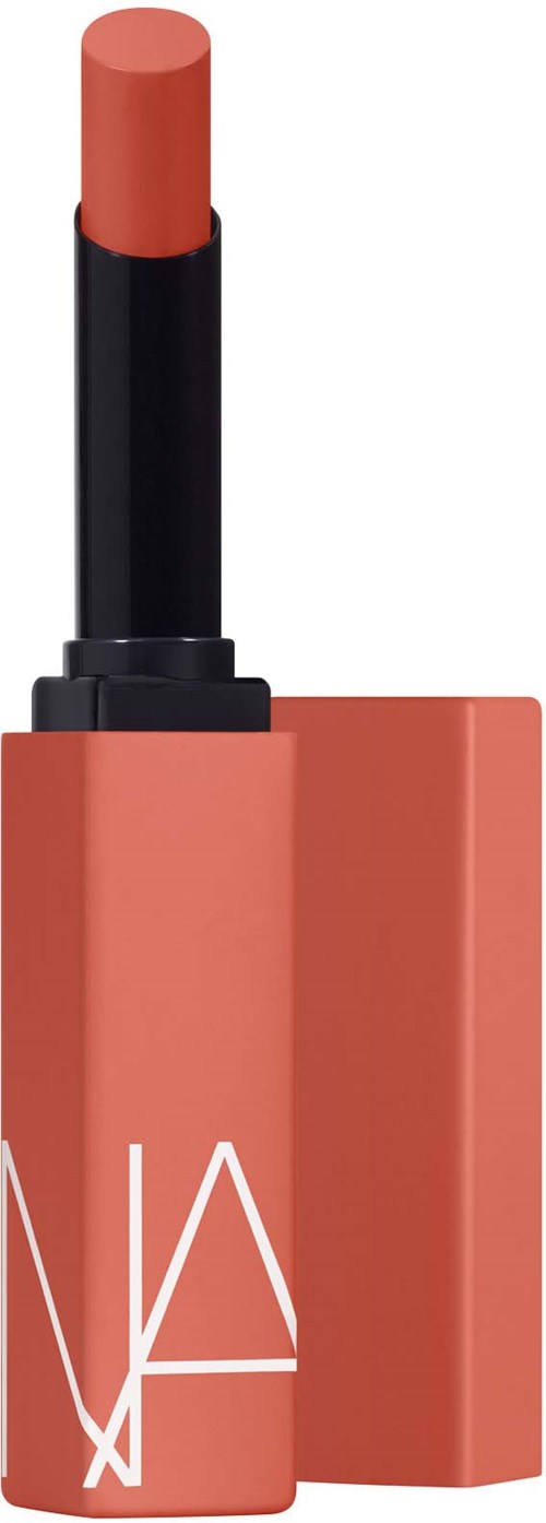 A lipstick with a peach-colored case and a matching lipstick stick.