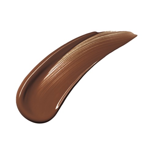 A thick streak of brownish liquid or makeup with shiny, smooth texture and curved shape.