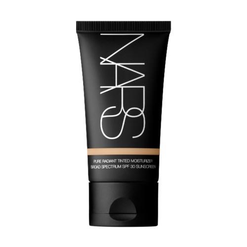 A black tube of NARS tinted moisturizer with SPF 30, featuring label text and a beige stripe.