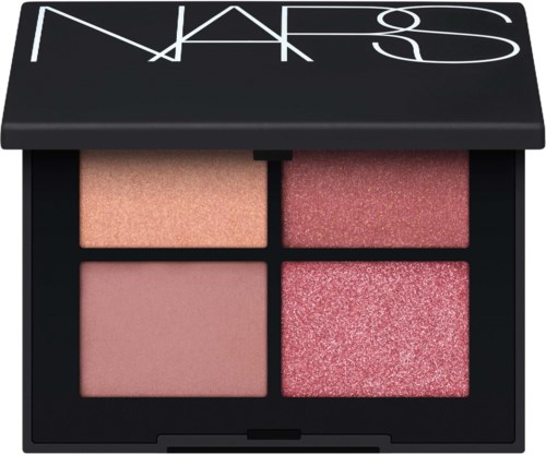 NARS-huulten paletti, jossa on neljä sävyä: vaaleanpersikka, syvä pinkki, pehmeä pinkki ja kimalteleva pinkki.