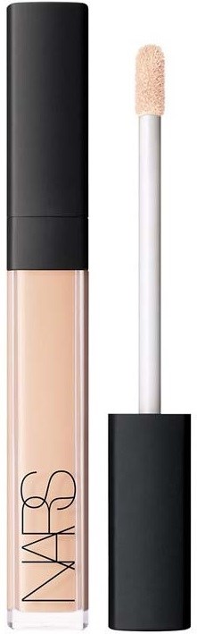A tube of NARS concealer with a wand applicator next to it, both in black and beige colors.