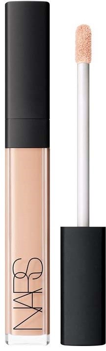A NARS lip gloss with a black cap and a wand applicator, showing a beige or light nude color.