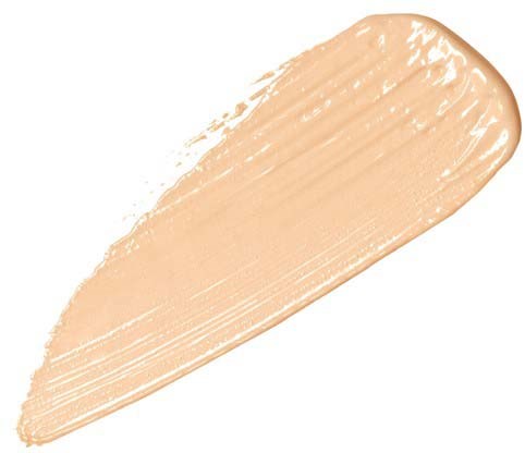 A beige makeup foundation swipe with a textured, uneven surface and rounded edges.