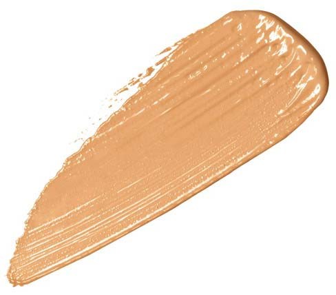 A swatch of beige liquid foundation or concealer, spread in a broad streak on a white background.