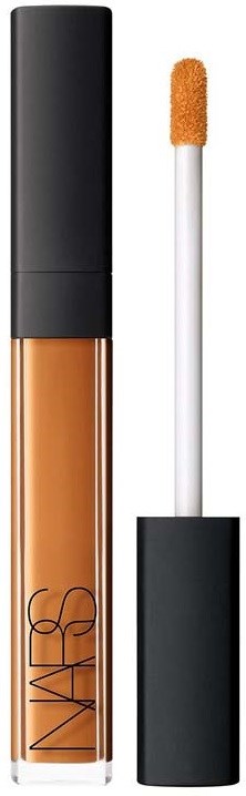 A liquid concealer tube with a black cap and an applicator stick beside it.