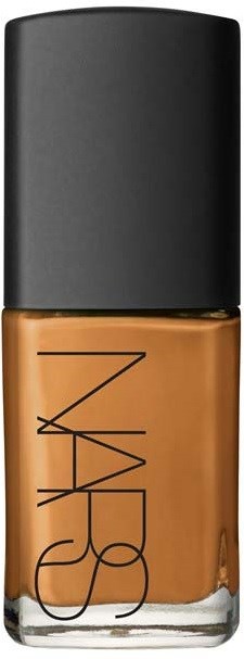 NARS nail polish bottle with black cap and brownish-orange nail polish.