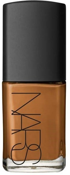 This is a bottle of NARS foundation in a brown shade with a black cap.
