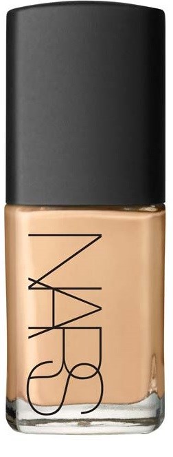 A bottle of beige liquid foundation with a black cap and NARS logo on the front.