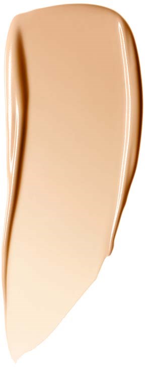 En beige sminksvamp med rundad topp och platt botten, avsedd för att applicera make-up.