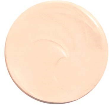 A round, beige cosmetic container with smooth, shiny surface.
