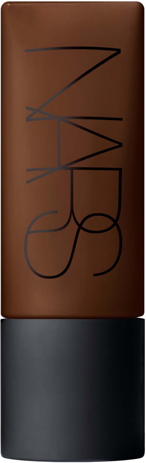 A brown lipstick tube with black text and a gray base.