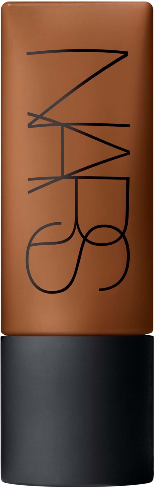 A chocolate lipstick with black writing on it and a black cap.