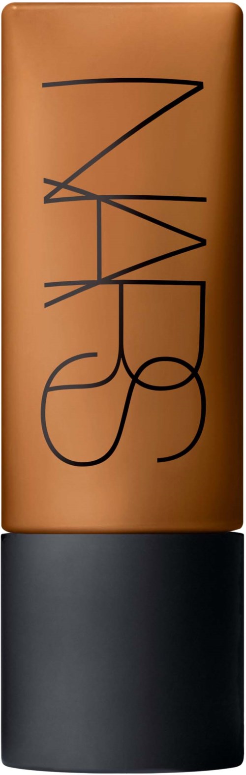 A brown lipstick tube with black writing and a black base.