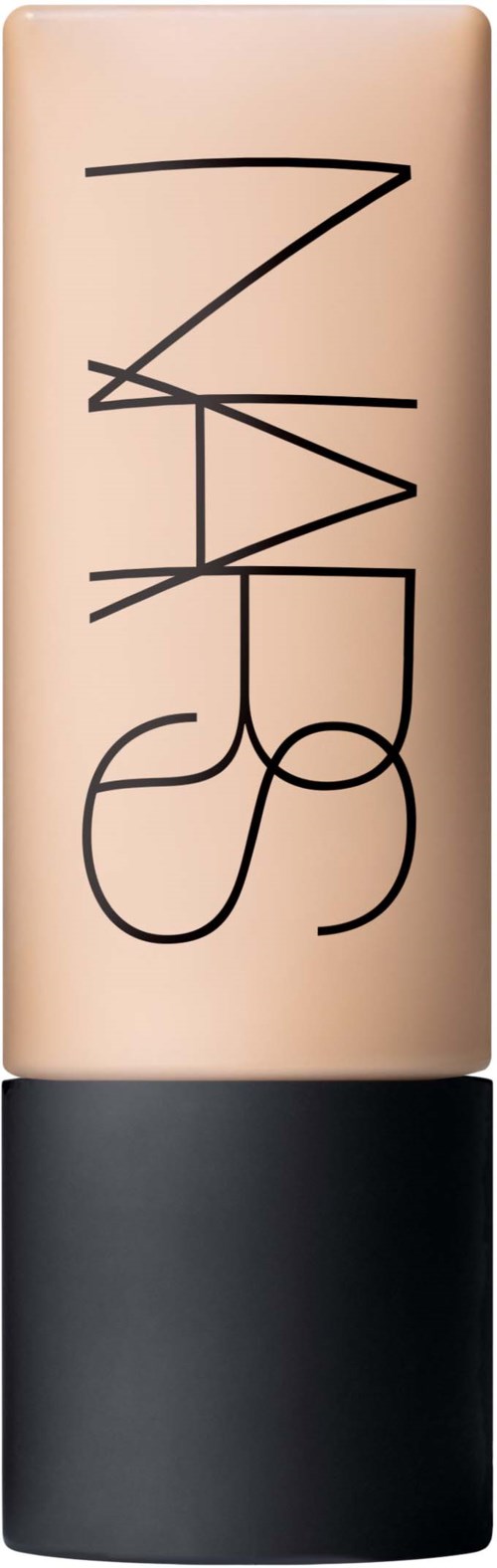 A NARS foundation bottle with large, black sliding logo on a beige and black container.