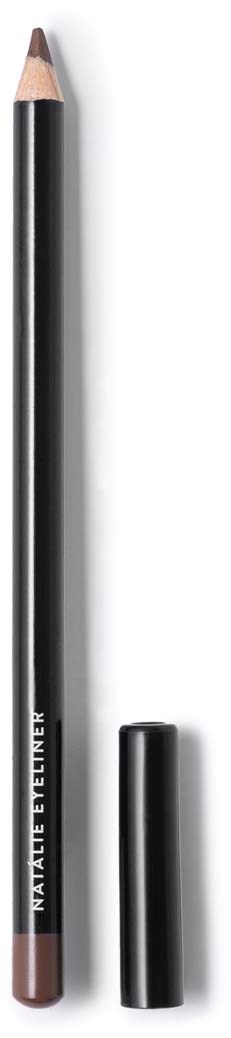 Een beige liplinerpotlood met een zwarte body en een zwarte dop, met de tekst 'MATTE LIP LINER'.