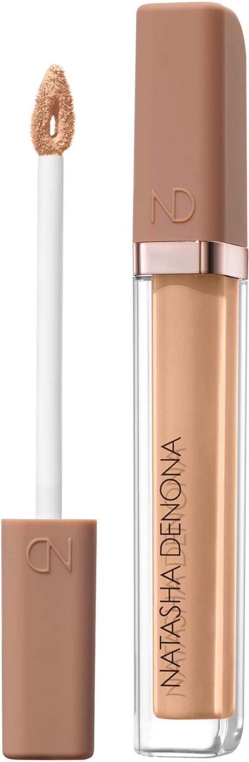 LippenGlanz-Röhre mit beige Applikator und Deckel, bedruckt mit Markenname Nastasha Denona.
