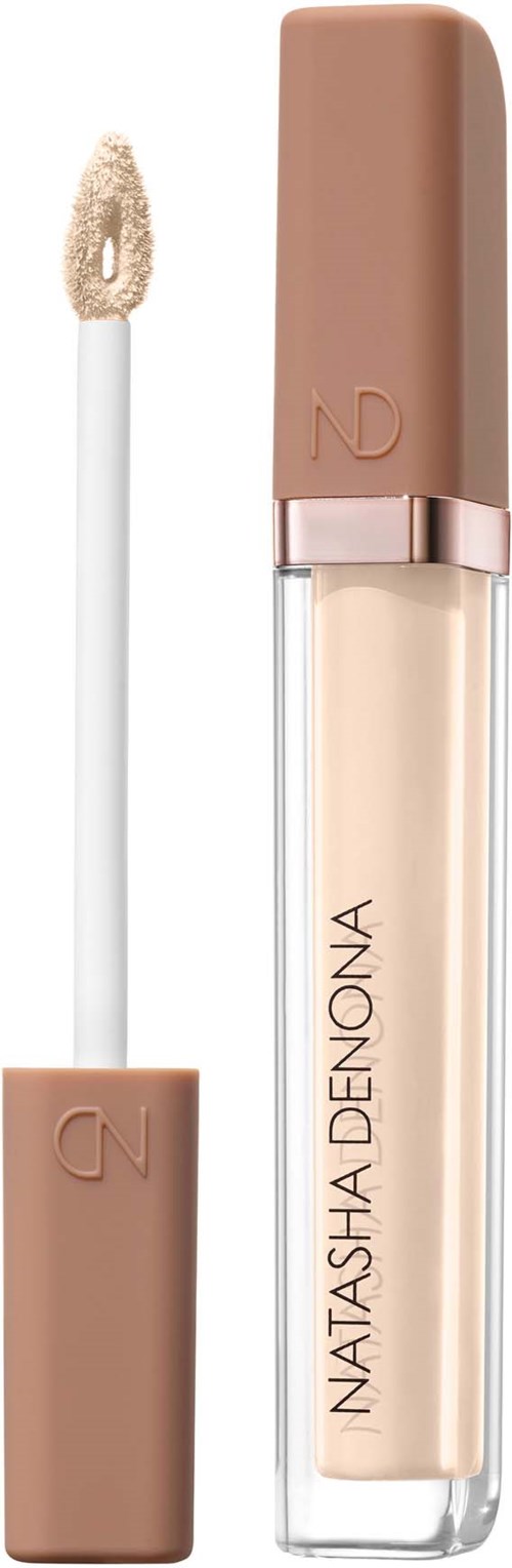 Ein Lipgloss mit beigem Deckel und einem weißen Applikator, beschriftet Natasha Denona.